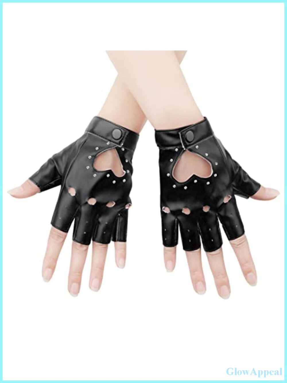 Fingerless Faux Leather Gloves with Rhinestone, Half Finger PU Leather Gloves